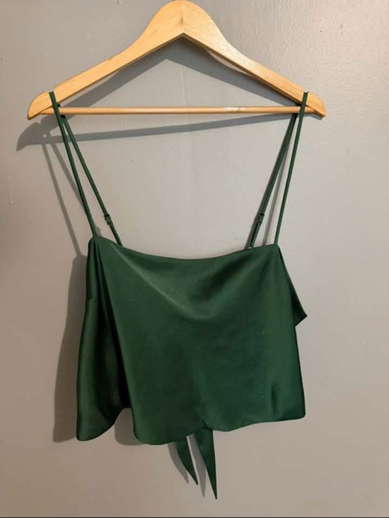 Aritzia Tops - Aritzia Emerald Green Satin Camisole with Tie Detail